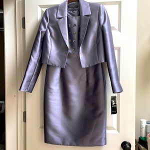 2 piece formal dress with jacket in grey.with  decorative crystals on bodice